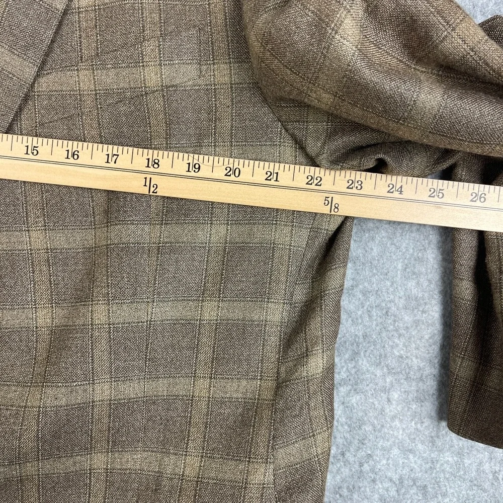 VTG Joseph Abboud Silk Wool Blazer Sport Coat Mens 46R Brown Windowpane USA
